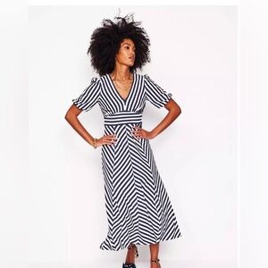 Boden Navy and White Striped Midi Dress